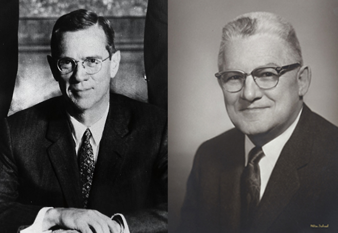 윌리엄 맥체스니 마틴 미국 연방준비제도 이사회 의장(왼쪽)과 조지 와일더 미첼 총재.