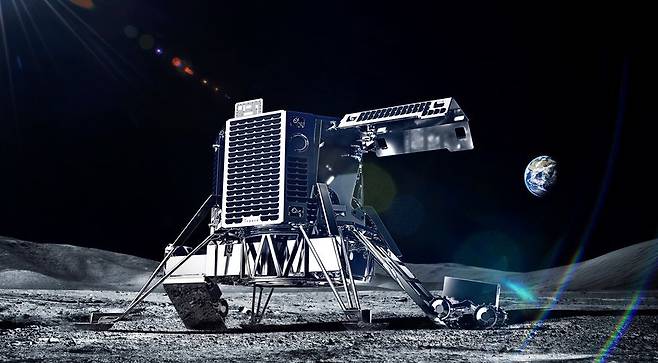 일본 아이스페이스의 달 착륙선 하쿠토-R M1에서 달 탐사 로버가 내려오는 모습의 상상도./아이스페이스