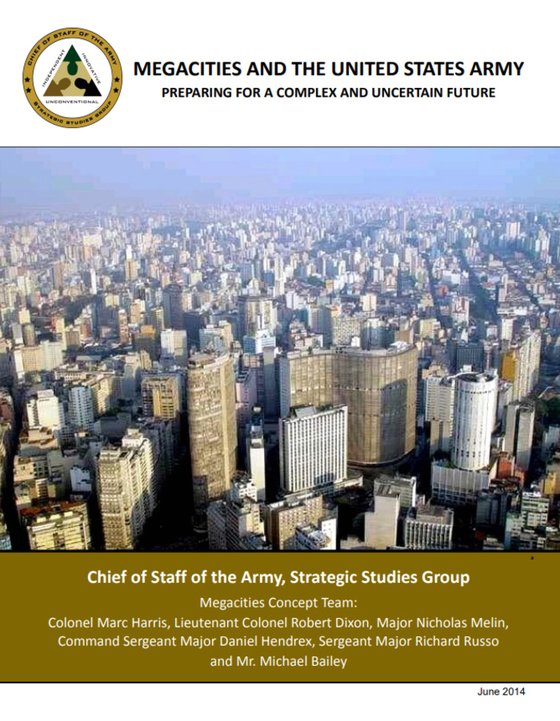 미 육군 전략연구단이 2014년 발표한 메가시티 관련 보고서. 미 육군