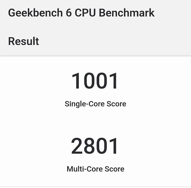 긱벤치6 벤치마크 결과 점수. 사진=구자윤 기자