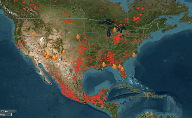 7일 캐나다와 미국 산불 발생 현황 /자료=미국항공우주국(NASA)