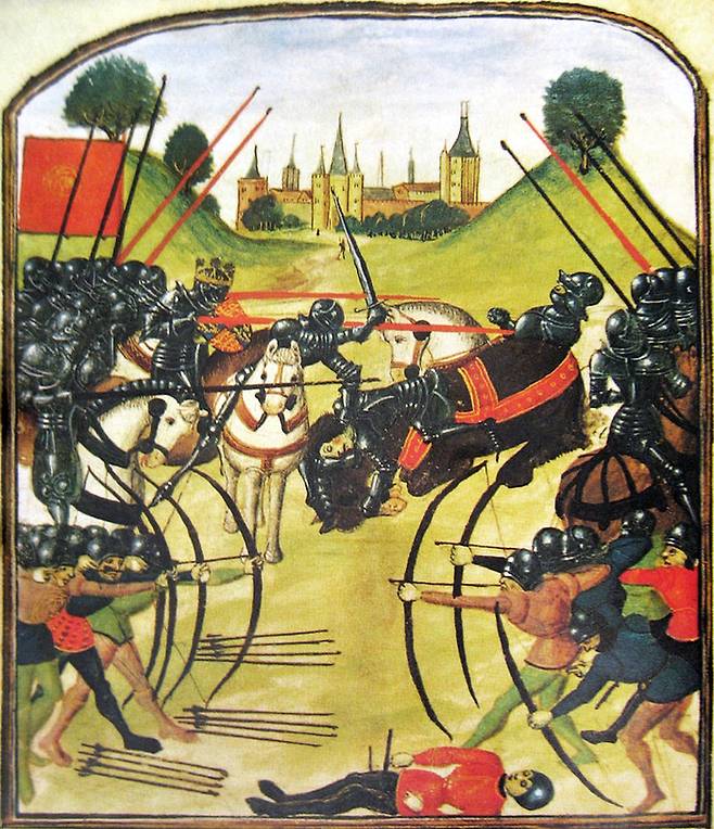 영국의 내전인 장미전쟁을 묘사한 그림. 리처드 3세는 요크가문의 아들로 형 에드워드 4세의 즉위를 도왔다.