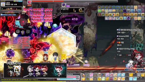 - 메이플스토리는 모든 파티원이 주기에 맞춰 쿨기를 사용하는 '극딜 메타' (이미지 출처 : 춘자 유튜브)