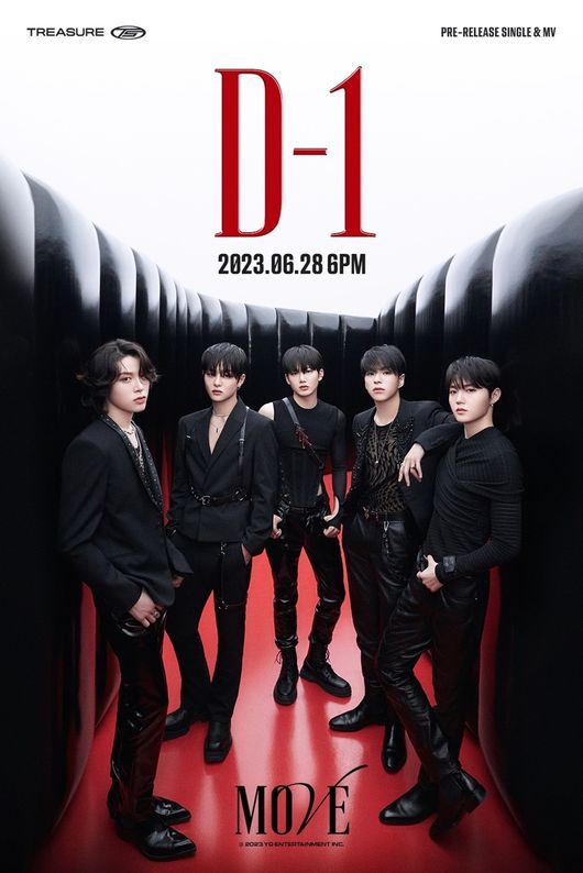 YG Treasure Unit T5s new song MOVE music video release came a day ahead, and expectations of global issue music fans peaked.YG Entertainment posted TREASURE (T5) - MOVE D-1 POSTER on its official blog on the 27th.The bottom of the red color, the black set of enamel texture, and the No Strings Attached place, Gave New, Ji Hoon, Yoon Jae Hyuk and Do Youngs dark aura are unusual images.The five members gave a point to the all-black outfit with various accessories to complete charismatic yet sophisticated styling.The intense eyes and confident figure gave a strange sense of tension, and it also raised curiosity about the main feature of MOVE music video in conjunction with the teasing contents that predicted a different transformation.MOVE is a dance song that expresses intense attraction to each other. Member Gave New participated in writing and composing for the first time since his debut.The lyrics, which compare emotions that can not be concealed to movements, and the fascinating beat were well received for their exquisite combination with the mature charm of T5.Especially, MOVE choreography video, which was released in advance, is popular with over 17 million views of YouTube, even though it contains the unadorned sensibility of the practice room scene.Music fans No Strings Attached Word of Mouth, along with a powerful performance that is different from the energy of the existing Treasure, and a super-sized dance, gave a thrilling thrill.If the choreography video focused on the details of the entire performance, the music video, which will be released at 6 p.m. on the 28th, visualized the deadly atmosphere of the song, YG said. We have captured the condensed charm of T5 with high-quality directing and sensuous techniques, so please pay a lot of attention.On the other hand, Treasure announces Treasures second album REBOOT, which is filled with new songs in August following T5 activities.As you can guess from the album name, which means restart, Treasures brilliant emergency is expected to be a new starting point.yg entertainment