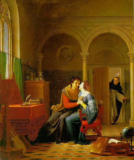 중세 최대 스캔들 중 하나로 통하는 아벨라르와 엘레노이의 연애를 그린 작품에는 입맞춤에 대한 묘사가 많이 남아있다. 그림은 19세기 화가 장 비노가 1819년 그린 두 사람의 입맞춤 모습.