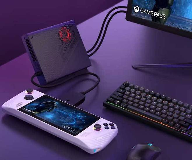 성능/기능 확장 주변기기인 ‘ROG XG 모바일’을 연결한 모습 (출처=에이수스)