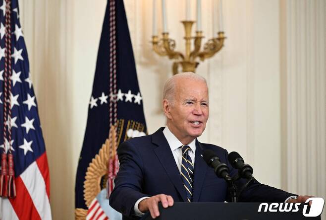 25일(현지시각) 미국 워싱턴 백악관에서 조 바이든 미국 대통령이 연설하고 있다. 2023.07.25/ ⓒ AFP=뉴스1 ⓒ News1 윤주영 기자