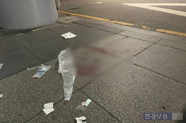사고 현장 인근에 혈흔이 남겨진 모습. /사진=김세린 기자