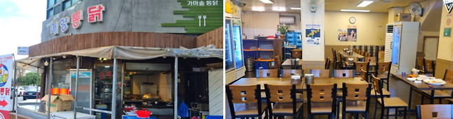 (좌) 매향통닭 외관 (우) 투박하고 정겨운 매향통닭 내부 / 사진=김혜성 여행+기자