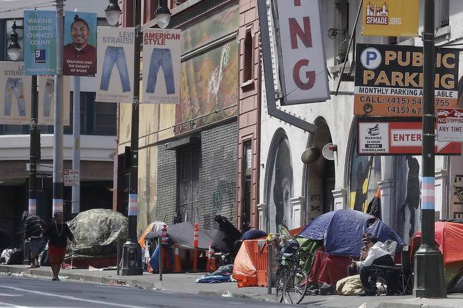 노숙자 텐트촌으로 전락한 미국 샌프란시스코 중심가 전경.  블룸버그