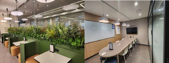 스파크플러스 코엑스점. 개인업무공간과 예약을 통해 사용할 수 있는 컨퍼런스룸, 미팅룸 등 다양한 시설이 마련돼 있다. 김남석 기자.