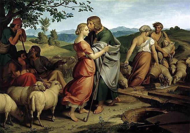 구약 성경 속 야곱은 자신의 외사촌 라헬과 결혼한다. 그림은 요제프 폰 퓌리히의 1836년 작품.
