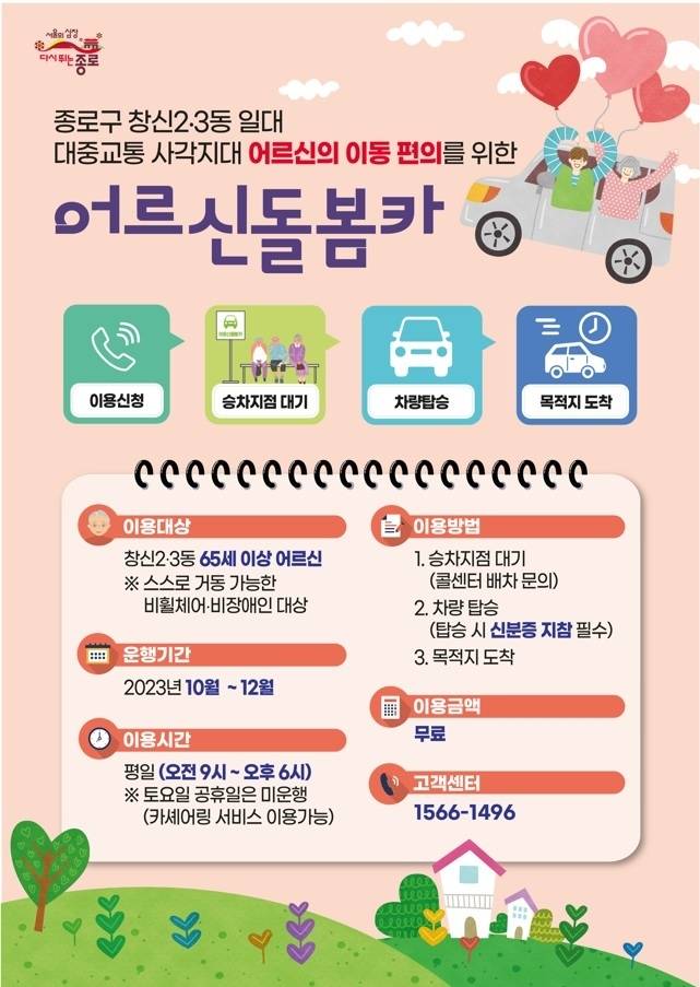 종로구가 다음달 4일부터 고지대 거주 고령층의 이동을 지원하는 ‘어르신 돌봄카’ 서비스를 시작한다. 종로구 제공