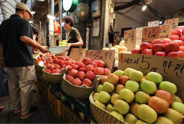 지난 9월 5일 한 상인이 서울 청량리 청과물 도매시장에서 과일을 팔고 있다. / 한수빈 기자