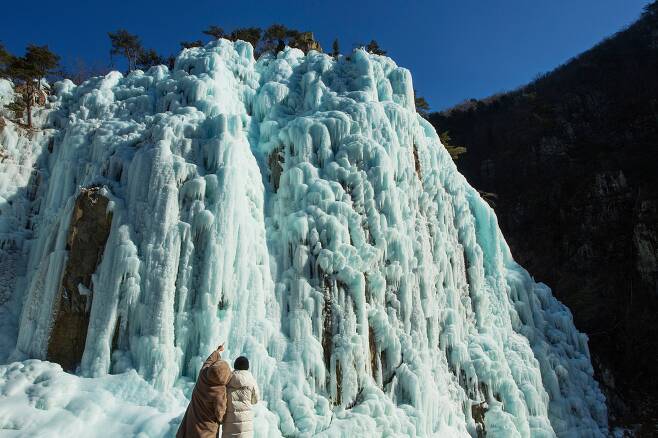 한국의 '겨울왕국'이라고 불리는 청송 얼음골. 새하얀 빙벽이 마치 동화 속 풍경 같다. /양수열 영상미디어 기자