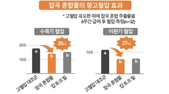 ▲ 잡곡 혼합물의 항고혈압 효과 : 농촌진흥청