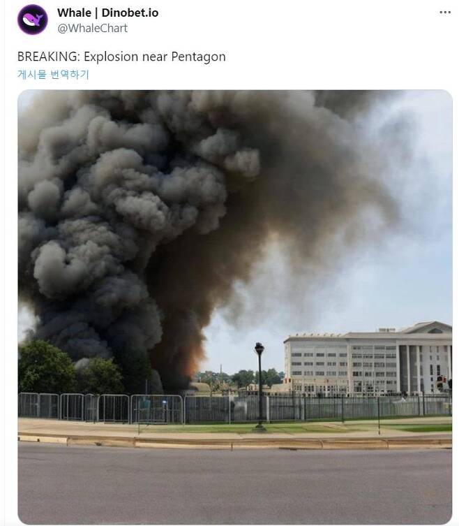 '펜타곤 폭발' 가짜뉴스 퍼뜨린 트윗 [트위터 캡처]