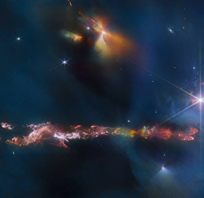 제임스웹 망원경이 포착한 허빅-아로 797 천체의 놀라운 세부 이미지. ESA/Webb, NASA & CSA, T. Ray