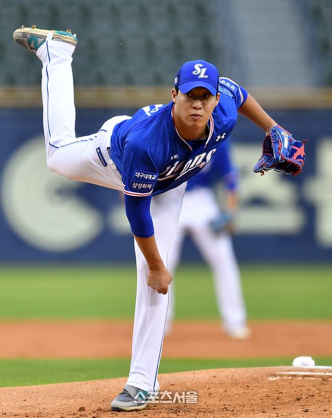 삼성 선발 원태인이 9일 잠실구장에서 열린 2023 KBO리그 두산과 삼성의 경기에서 역투하고 있다. 2023.08.09. 잠실 | 강영조기자 kanjo@sportsseoul.com