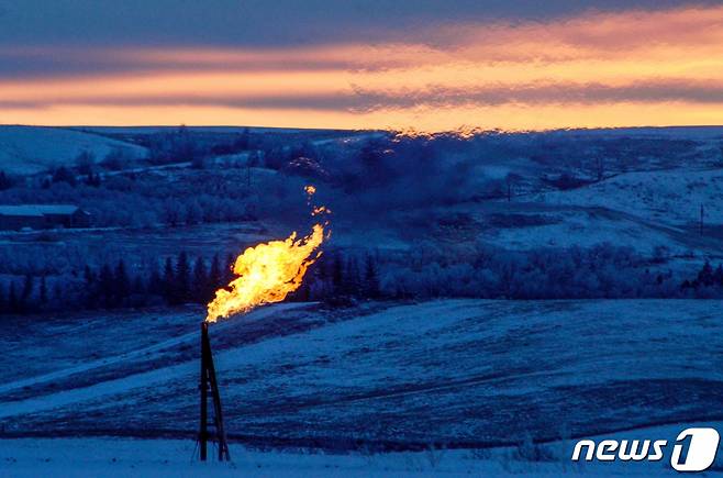 (왓포드 시티 로이터=뉴스1) 정윤미 기자 = 미국 노스다코타 왓포드시티 외곽에 위치한 한 유정에서 천연가스가 불길을 뿜고 있는 모습. 사우디아라비아와 러시아 주도로 마련된 산유국 협의체 OPEC+가 내달 5일 원유 생산량을 결정하는 회의를 앞두고 추가 감산 우려가 고조되고 있다. 28일(현지시간) 미국 서부텍사스원유(WTI) 선물은 장중 73.60달러까지 내려갔다가 반등해 전장 대비 1.3% 올라 77.24달러로 마감했다. 2022.11.28 ⓒ 로이터=뉴스1 Copyright (C) 뉴스1. All rights reserved. 무단 전재 및 재배포 금지.