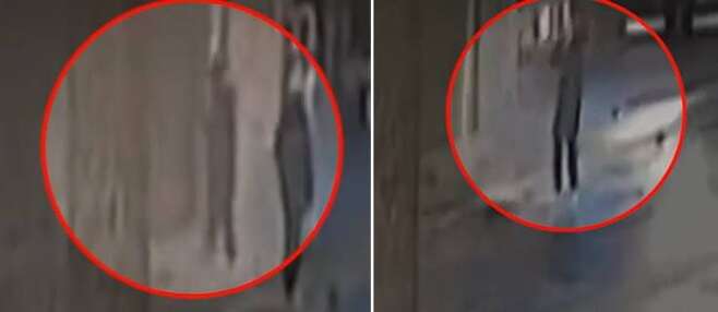 지난 16일 새벽 경복궁 담벼락을 훼손한 용의자가 낙서(왼쪽사진)를 한 뒤 사진 촬영(오른쪽 사진)을 하는 모습이 CCTV에 찍혔다./채널A