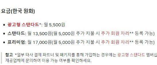 넷플릭스가 베이식 요금제를 리스트에서 제외한 모습. /넷플릭스 홈페이지 캡처