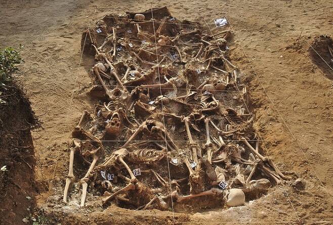 스페인 내전 초기 26명의 공화당원이 살해된 무덤의 모습. [Mario Modesto Mata]