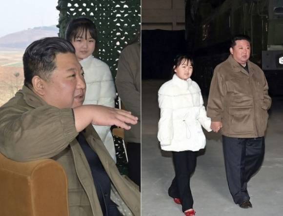 김정은 북한 국무위원장과 그의 딸 김주애가 지난해 11월 18일 신형 대륙간탄도미사일(ICBM) ‘화성-17형’ 시험발사 현장을 찾은 모습. 평양 노동신문 뉴스1·조선중앙통신 연합뉴스
