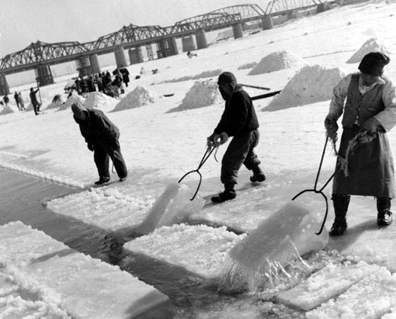 한강에서 얼음을 채취하는 인부들 모습. 1957년 /국가기록원
