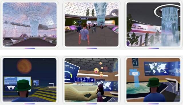 팀즈 메시 기능을 활용한 액센추어(위), BP(아래)의 가상 공간