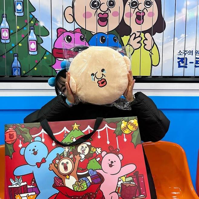 이승연씨가 더현대 서울에서 웨이팅 끝에 구매한 ‘최애’ 캐릭터 쿠션. 이승연 제공