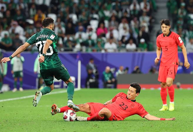 축구대표팀의 김태환. 도하 | 연합뉴스