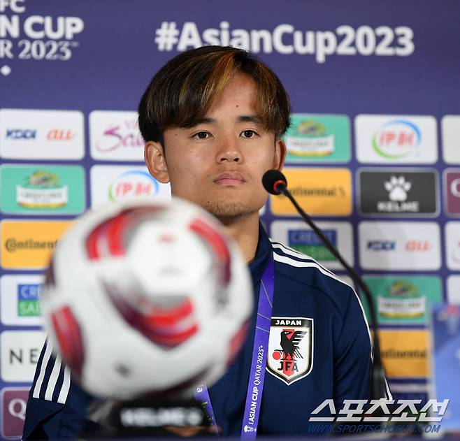 일본 축구대표팀 구보가 30일(현지시간) 미디어센터에서 열린 기자회견에 참석해 취재진 질문에 답하고 있다. 도하(카타르)=박재만 기자 pjm@sportschosun.com/2023.01.30/