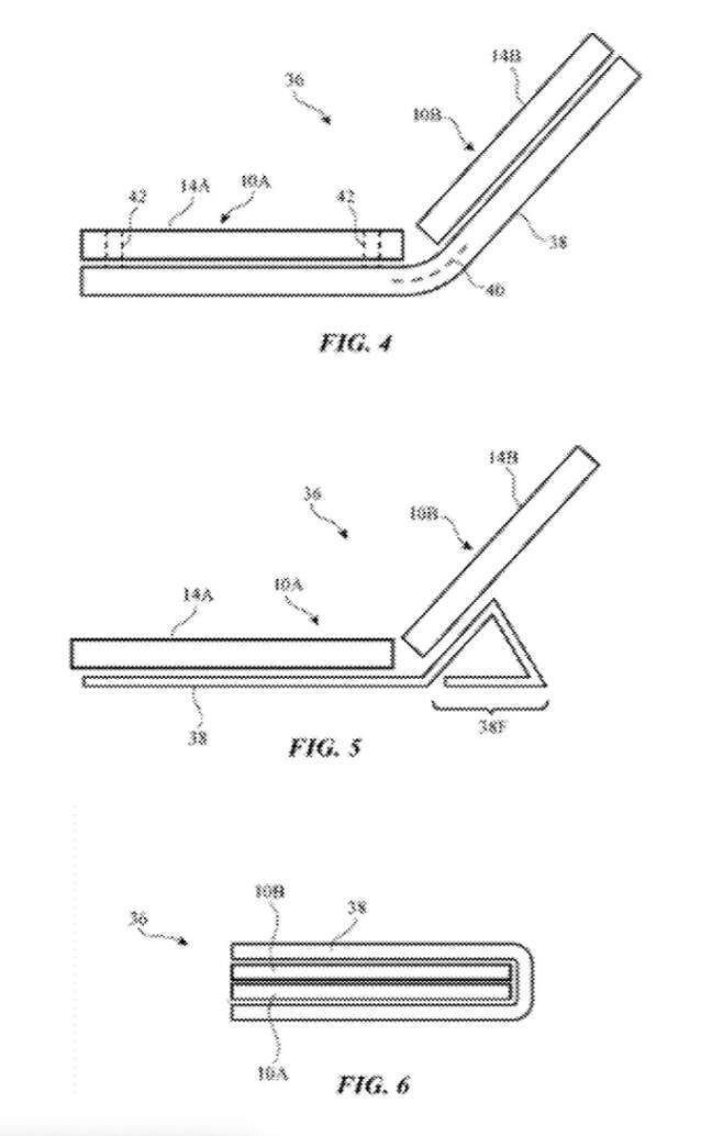 애플이 지난해 3월 미국 특허상표청(USPTO)에 출원한 '낙하 감지를 이용한 자동 수축 디스플레이 장치 및 화면 보호 기술' 특허 이미지./USPTO