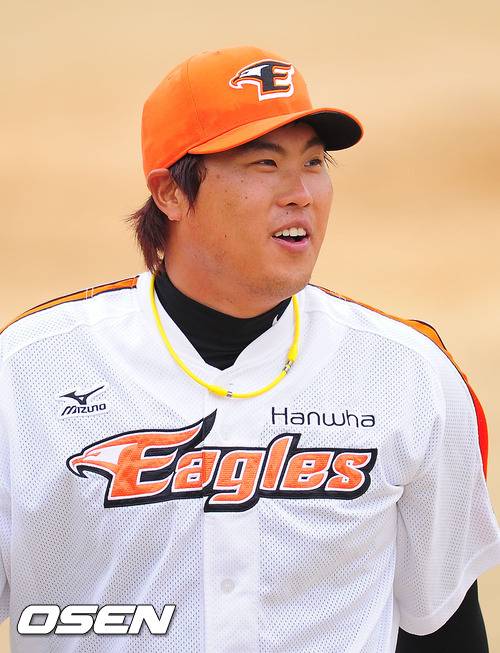 미국 진출 전 한화 유니폼을 입고 뛰던 류현진.