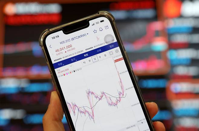 (사진=뉴시스) 지난해 10월 비트코인 가격이 4500만원대를 기록했을 때 업비트 서비스 화면.