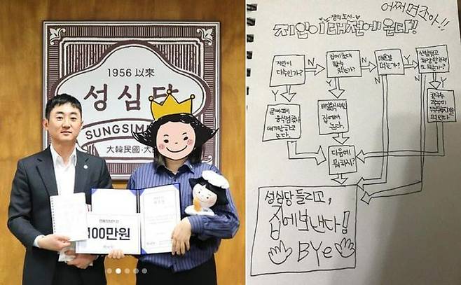 '기승전 성심당' 밈 원작자를 찾아 상금과 상품 등을 전달한 성심당. /성심당 인스타그램