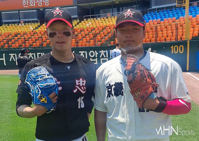 아상준(사진 우)과 올스타전/청소년대표 당시 호흡을 맞췄던 한화의 황준서(사진 좌). 사진ⓒ김현희 기자