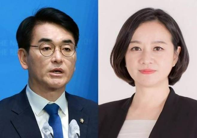 더불어민주당 박용진 의원(왼쪽)·조수진 변호사. 연합뉴스·노무현재단 제공