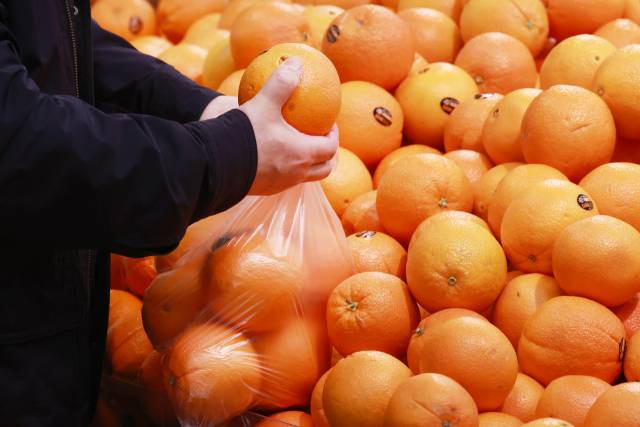 서울 시내 한 대형마트에서 시민이 수입 오렌지를 고르고 있다. 연합뉴스