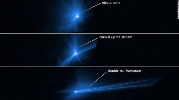 허블우주망원경이 포착한 다트(DART) 우주선의 소행성 충돌 과정