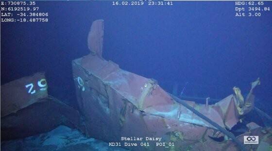 2017년 3월31일 우루과이 인근 남대서양 해역에서 침몰한 스텔라데이지호의 선체 일부 모습. 심해수색 전문업체인 미국 오션 인피니티사가 촬영했다. 스텔라데이지호 대책위원회 제공