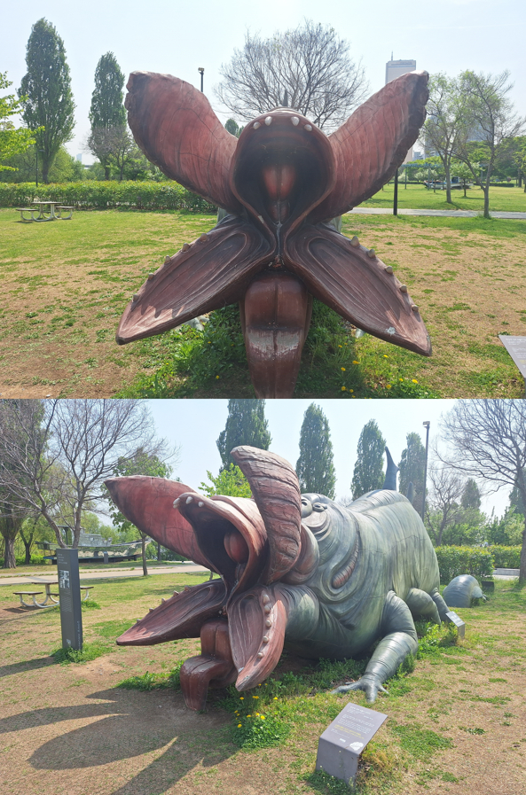 서울 영등포구 여의도 한강공원에 놓여있는 영화 '괴물' 조형물. 서울시는 해당 조형물을 철거하겠다고 밝혔다. /사진=김지은 기자