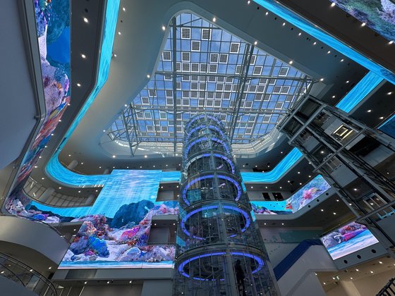 국립해양생물자원관은 지난해 12월 씨큐리움 새단장 사업을 통해 250m 길이의 초대형 LED 동영상 미디어 아트를 설치하였다.
