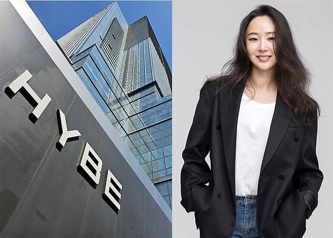 (왼쪽부터) 국내 1위 엔터테인먼트 기업 하이브의 주가가 이틀 동안 10% 넘게 폭락하는 등 출렁이고 있다. 사진은 하이브 사옥. 사진=김경호 기자. 민희진 대표(빅히트엔터테인먼트 제공)