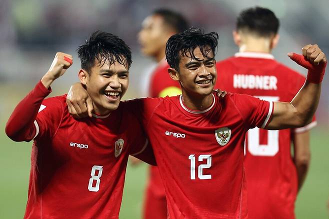 ▲ 2024 아시아 축구연맹 23세 이하(U-23) 아시안컵 8강에서 한국과 만나게 된 인도네시아 대표팀. ⓒ연합뉴스/AFP