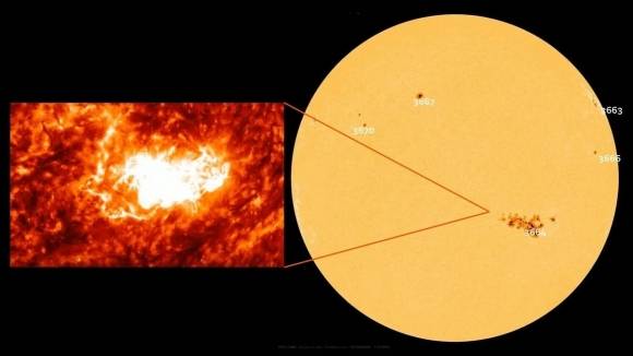 지난 9일 태양활동관측위성에 포착된 흑점 AR3664. NASA/SDO