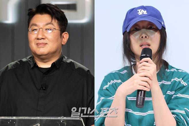 방시혁 하이브 의장과 민희진 어도어 대표. 사진제공=하이브, IS포토