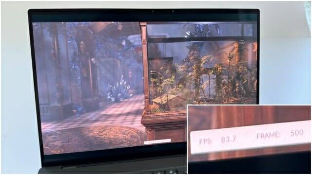 엔비디아 RTX 5000 에이다로 3D마크 타임스파이를 구동하는 화면. 초당 80프레임을 무난히 넘긴다. (사진=지디넷코리아)