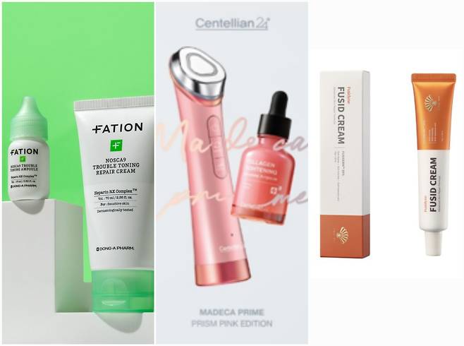 (왼쪽부터) 동아제약의 화장품 브랜드 ‘파티온', 동국제약의 화장품 브랜드 '센텔리안', 동화약품의 '후시드 크림'. /각 사